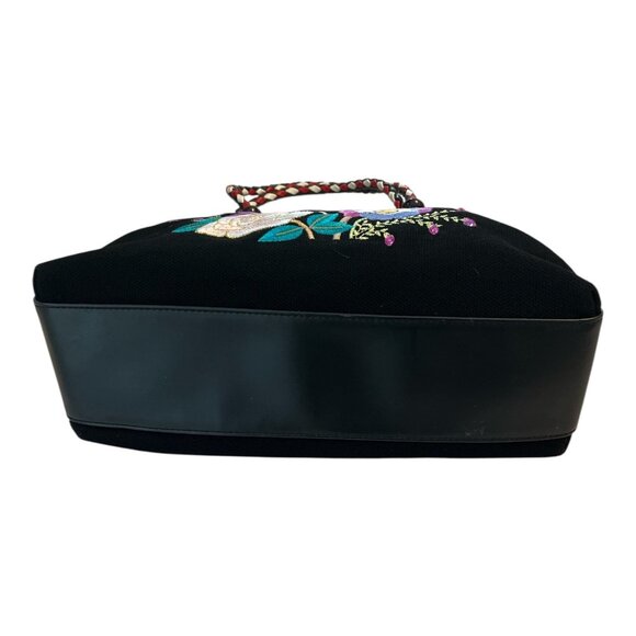 Vintage Floral Embroidered Canvas Handbag – Boho Braided Handles – Removable Str - Picture 4 of 7